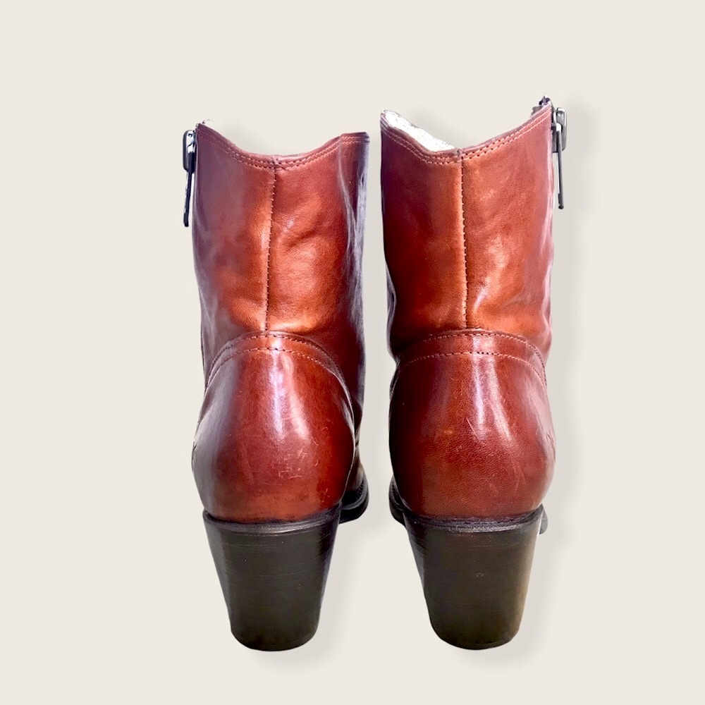 Frye Leslie Zip Cognac Genuine Leather Fall/Winter/Spring Heeled Ankle Booties - Picture 10 of 14